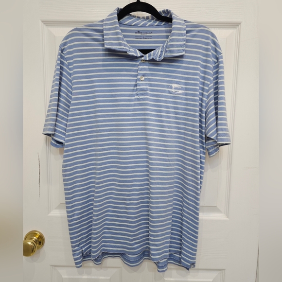 Peter Millar, Men's Size Large, Blue Striped Polo Shirt - Picture 2 of 7